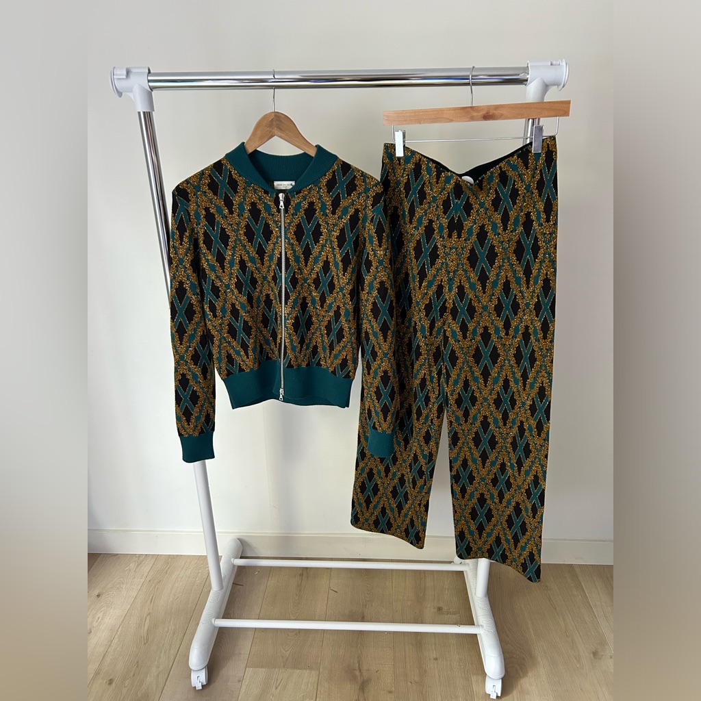 Dries Van Noten Sweat + Pants Patterned Glitter Set Size Small
